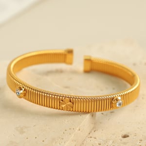 1 Piece Simple Series Mini Clover Stainless Steel  Gold Color Rhinestone Women's Bangles h5 